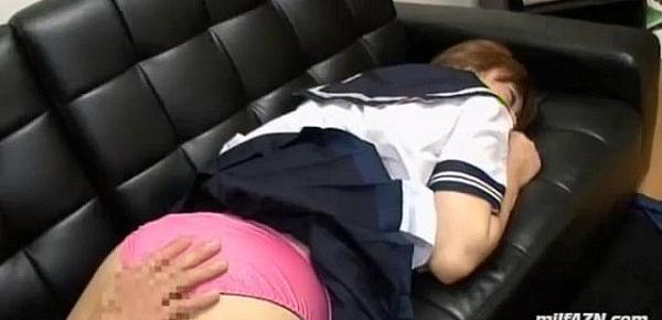  Milf In Schoolgirl Uniform Getting Her Pussy Licked While Sleeping On Th38bce Couch